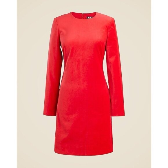 J Crew Womens Long Sleeve Shift Dress Sz 12 Vintage Red Stretch Velvet Preppy - Picture 4 of 4
